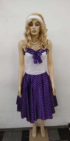 50s Vestido roxo bola branca 